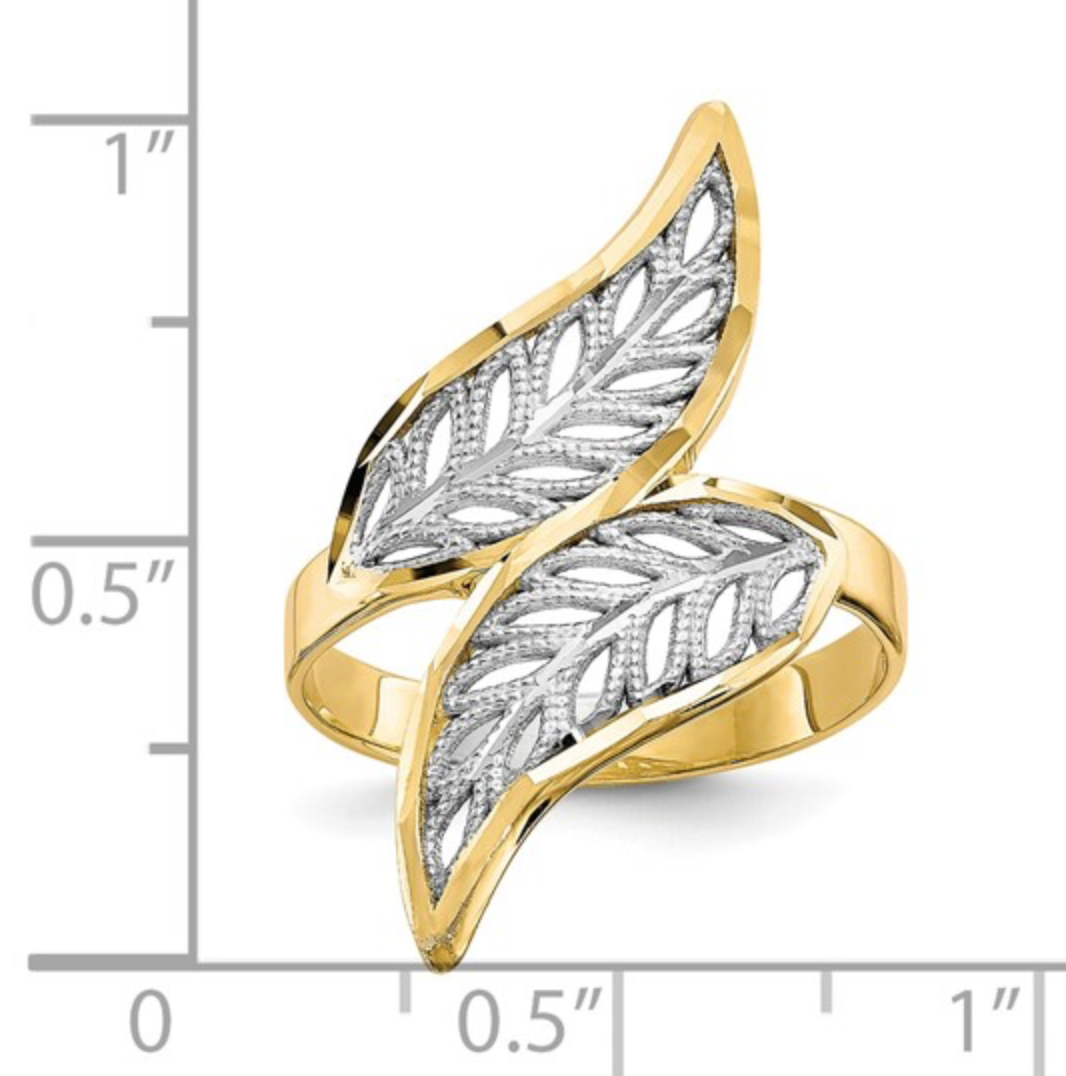 10K with Rhodium Diamond-Cut Filigree Ring