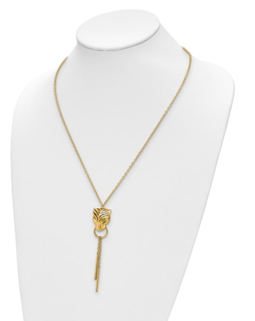 14k Polished Green Enamel Tiger Y-drop Necklace