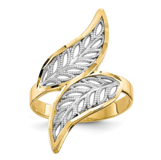 10K with Rhodium Diamond-Cut Filigree Ring