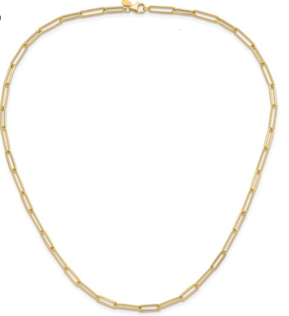 10K Polished and Textured Paperclip Link Necklace