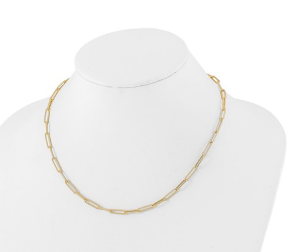 10K Polished and Textured Paperclip Link Necklace